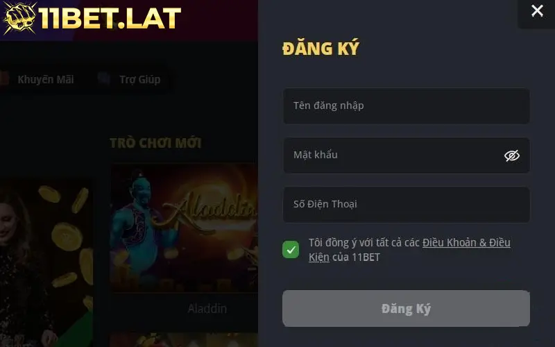 Đăng ký 11BET ngay trên giao diện chính website.