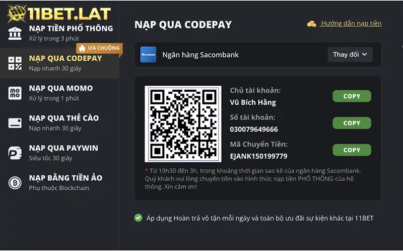 Nạp tiền qua Code Pay