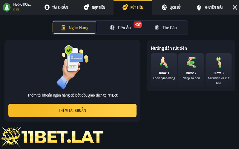 Hướng dẫn quy trình rút tiền 11Bet nhanh chóng qua ngân hàng